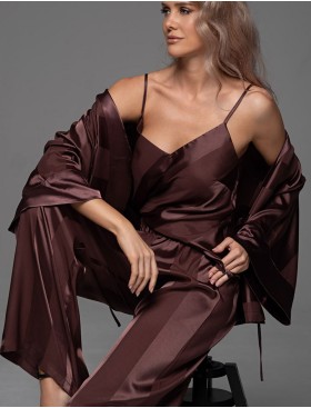 Атласный комплект тройка Mia-Amore ILONA 7545 шоколад, Цвет: шоколад, Размеры: 2XL