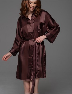 Рубашка халат из атласа Mia-Amore ILONA 7547 шоколад, Цвет: шоколад, Размеры: 2XL/3XL