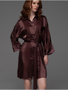 Рубашка халат из атласа Mia-Amore ILONA 7547 шоколад, Цвет: шоколад, Размеры: 2XL/3XL, изображение 4