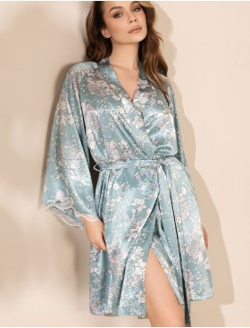 Шелковый короткий халат Mia-Amore AIRIS 4873, Цвет: нежно-бирюзовый, Размеры: 2XL/3XL