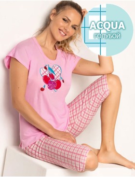 Пижама из хлопка Sielei CHERRY LOVE CH12 acqua, Цвет: acqua (голубой), Размеры: XL