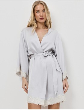 Халат из атласной вискозы Aruelle EDEN, Цвет: светло-серый, Размеры: S