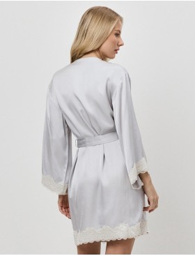 Халат из атласной вискозы Aruelle EDEN, Цвет: светло-серый, Размеры: S, изображение 2