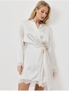 Халат из вискозы Aruelle ISABEAU, Цвет: молочный, Размеры: S