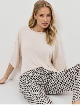 Пижама с брюками из вискозы Aruelle VEDA, Цвет: песочный/чёрный, Размеры: XS