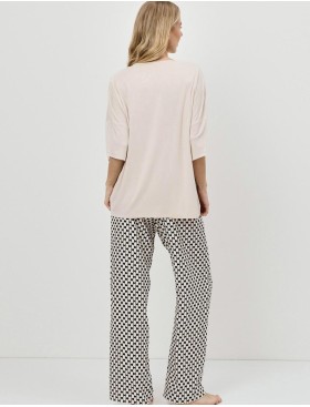 Пижама с брюками из вискозы Aruelle VEDA, Цвет: песочный/чёрный, Размеры: XS, изображение 3