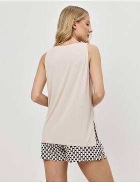 Пижама с шортами из вискозы Aruelle VEDA, Цвет: песочный/чёрный, Размеры: XS, изображение 2