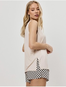 Пижама с шортами из вискозы Aruelle VEDA, Цвет: песочный/чёрный, Размеры: XS, изображение 3