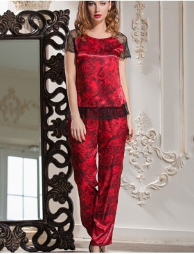 Шелковая пижама с брюками Mia-Amore CARMEN 3166, Цвет: бордо, Размеры: 2XL