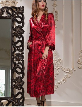 Длинный шелковый халат Mia-Amore CARMEN 3169, Цвет: бордо, Размеры: 2XL/3XL