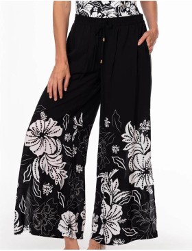 Широкие брюки с цветочным узором Jantzen JZ26066C, Цвет: чёрный/белый, Размеры: L