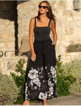 Широкие брюки с цветочным узором Jantzen JZ26066C, Цвет: чёрный/белый, Размеры: L, изображение 2