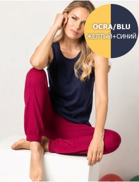 Пижама из хлопка майка+штаны Sielei CITY CI17 ocra/blu, Цвет: ocra/blu (желтый/синий), Размеры: 3XL