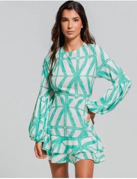 Короткое пляжное платье Cosita Linda CLC26059 MAYAN SHADES, Цвет: бирюзовый, Размеры: L