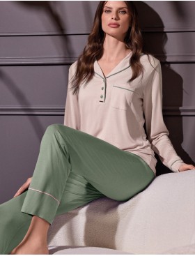 Пижама лонгслив с брюками Lormar TODAY 654099LU champagne/oliva, Цвет: champagne/oliva (беж/оливковый), Размеры: 2XL