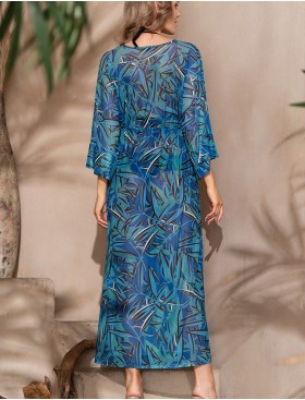 Длинный пляжный халат Mia-Amore TROPICAL ISLAND 2363, Цвет: синий, Размеры: 2XL/3XL, изображение 2