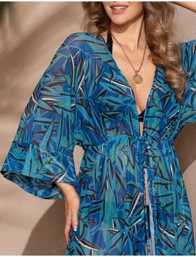 Длинный пляжный халат Mia-Amore TROPICAL ISLAND 2363, Цвет: синий, Размеры: 2XL/3XL, изображение 5