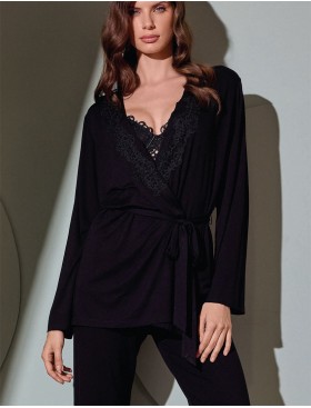 Пижама из вискозы и кружева Lormar CHANSON 654129LU nero, Цвет: nero (черный), Размеры: S, изображение 2