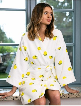Банный халат из хлопка Sensis LEMONS, Цвет: белый, Размеры: S/M, изображение 2