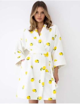 Банный халат из хлопка Sensis LEMONS, Цвет: белый, Размеры: S/M, изображение 3