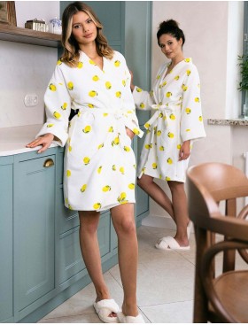 Банный халат из хлопка Sensis LEMONS, Цвет: белый, Размеры: S/M, изображение 5