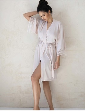 Короткий халат из модала Sensis STELLA, Цвет: экрю, Размеры: M, изображение 2