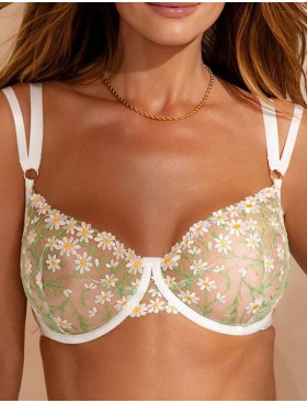 Мягкий бюстгальтер с вышивкой Kinga SUMMER MUSE 1258-SC, Цвет: белый+зеленый, Размеры: 65C