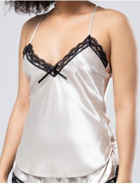 Атласный топ с кружевной отделкой OPIUM ISTINTO 103 pearl-black, Цвет: pearl-black, Размеры: M/L