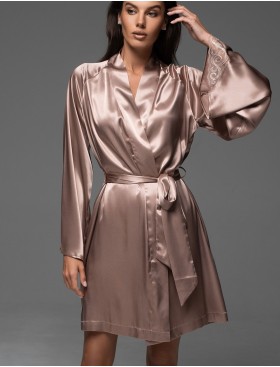Короткий шелковый халат Mia-Amore LEONARDO 4663 какао, Цвет: какао, Размеры: 2XL/3XL, изображение 4