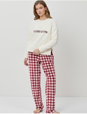 Тёплый домашний комплект Aruelle CLARISSE SET, Цвет: светло-бежевый/красный, Размеры: XS, изображение 2