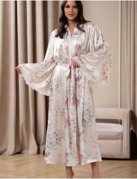Длинный запашной халат Mia-Amore FELICIA 9049, Цвет: молочный, Размеры: 2XL/3XL
