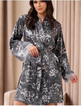 Короткий халат с кружевом Mia-Amore FEDERICA 9113, Цвет: серо-коричневый, Размеры: 2XL/3XL