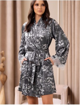 Короткий халат с кружевом Mia-Amore FEDERICA 9113, Цвет: серо-коричневый, Размеры: 2XL/3XL, изображение 4