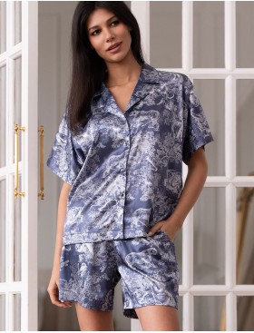 Шелковая пижама с шортами Mia-Amore MARJANI 9001, Цвет: темно-синий, Размеры: 3XL, изображение 3