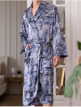 Шелковый мужской халат Mia-Amore MARJANI 9009, Цвет: темно-синий, Размеры: 4XL/5XL, изображение 3