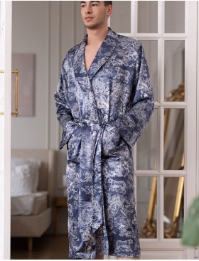 Шелковый мужской халат Mia-Amore MARJANI 9009, Цвет: темно-синий, Размеры: 4XL/5XL