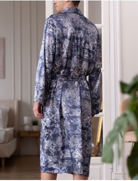 Шелковый мужской халат Mia-Amore MARJANI 9009, Цвет: темно-синий, Размеры: 4XL/5XL, изображение 2