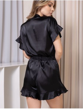Атласная пижама с рюшами Mia-Amore GIGI 2345 черный, Цвет: черный, Размеры: 2XL, изображение 2
