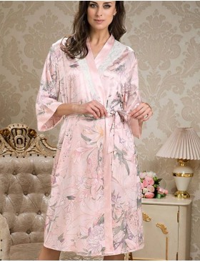Шелковый халат длинный Mia-Amore EDEM 5959, Цвет: розовый, Размеры: 4XL/5XL