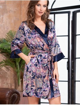 Шелковый халат-кимоно Mia-Amore ETRO 3503, Цвет: темно-синий, Размеры: S/M