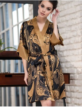 Шелковый халат-кимоно Mia-Amore ANTIKA 3473, Цвет: черный/медный, Размеры: L/XL