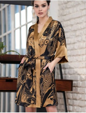 Шелковый халат-кимоно Mia-Amore ANTIKA 3473, Цвет: черный/медный, Размеры: L/XL, изображение 3