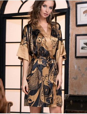 Шелковый халат-кимоно Mia-Amore ANTIKA 3473, Цвет: черный/медный, Размеры: L/XL, изображение 4