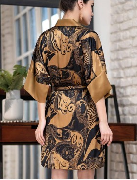 Шелковый халат-кимоно Mia-Amore ANTIKA 3473, Цвет: черный/медный, Размеры: L/XL, изображение 2