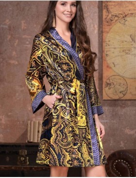 Шелковый халат-кимоно Mia-Amore ARMANI GOLD 3493, Цвет: темно-синий/золотой, Размеры: S/M