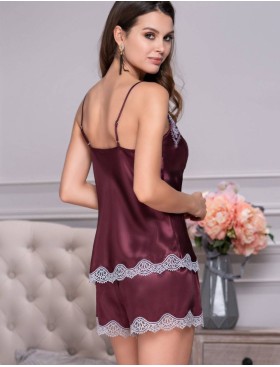 Шелковая пижама с шортами Mia-Amore LAURA 3292 бордовый, Цвет: бордовый, Размеры: S, изображение 2