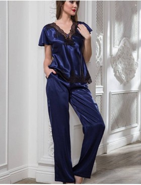 Шелковый комплект Mia-Amore ISABELLA 3186 синий с черным, Цвет: синий с черным, Размеры: M