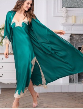 Длинный шелковый халат Mia-Amore MARILIN DELUXE 3449 изумрудный, Цвет: изумрудный, Размеры: L/XL, изображение 2
