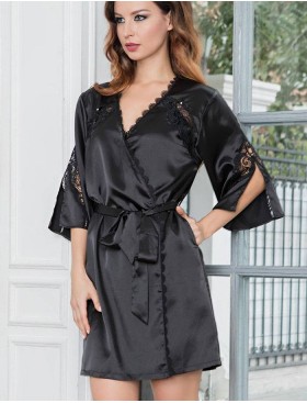 Халат атласный Mia-Mella MIRABELLA 2073 черный, Цвет: черный, Размеры: L/XL