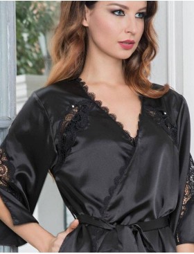 Халат атласный Mia-Mella MIRABELLA 2073 черный, Цвет: черный, Размеры: L/XL, изображение 2